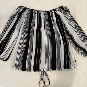 Black and White Striped Off-Shoulder Top